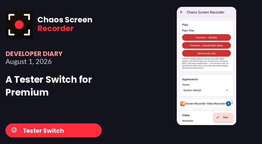 Chaos Screen Recorder Developer Diary featured image for 2026-08-01