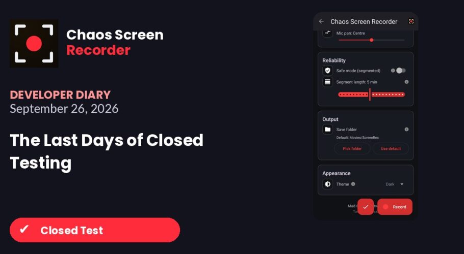 Chaos Screen Recorder Developer Diary featured image for 2026-09-26