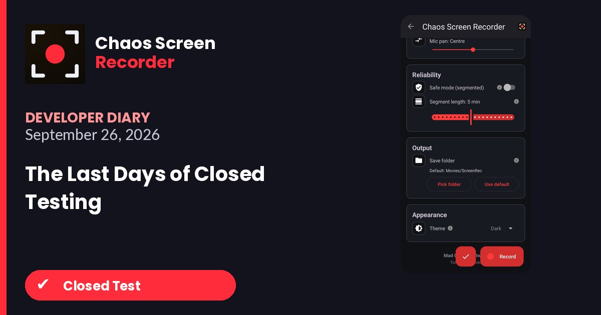 Chaos Screen Recorder Developer Diary featured image for 2026-09-26