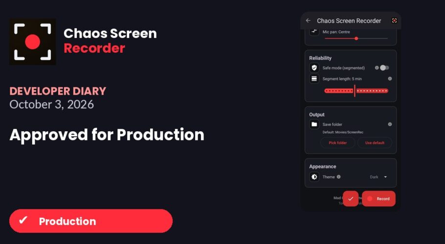 Chaos Screen Recorder Developer Diary featured image for 2026-10-03