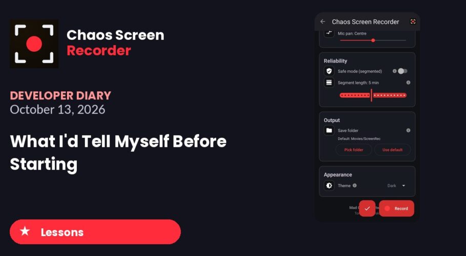 Chaos Screen Recorder Developer Diary featured image for 2026-10-13