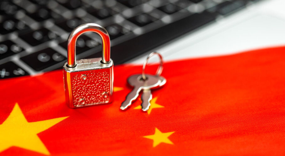 china cyber security concept padlock computer keyboard china flag