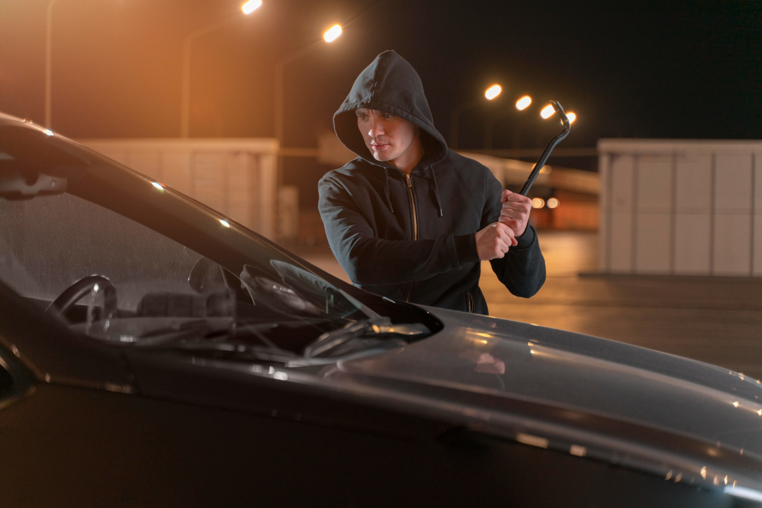 close up man trying break into car