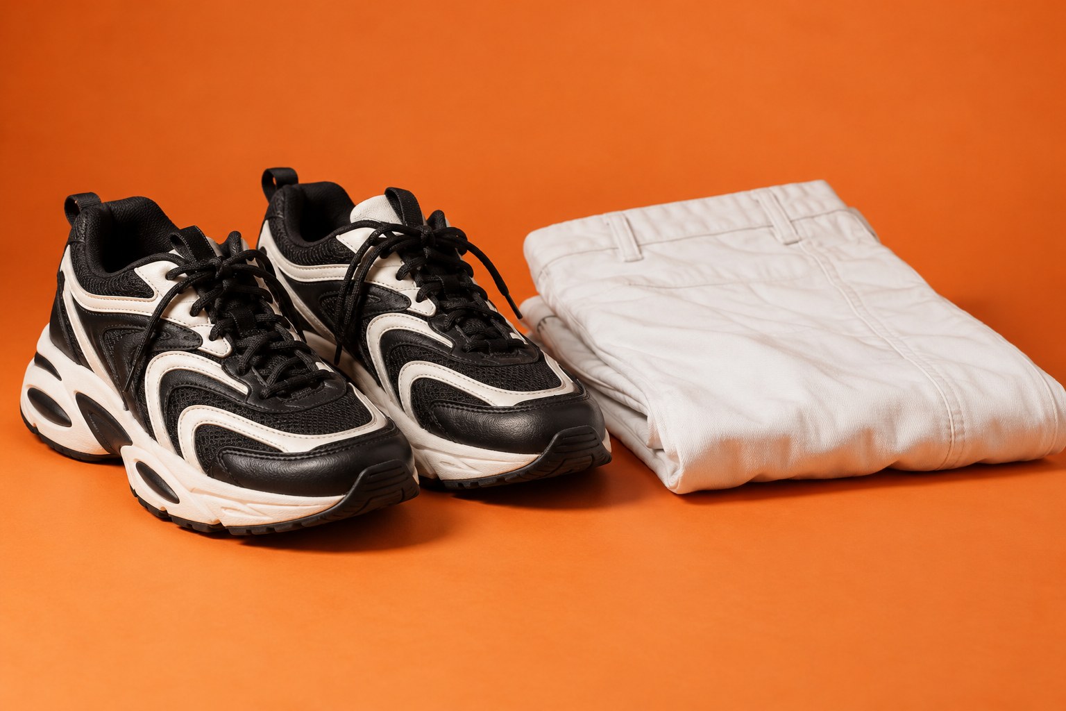 A pair of black and white sneakers, studio photograph in the style of 1999 Sydney