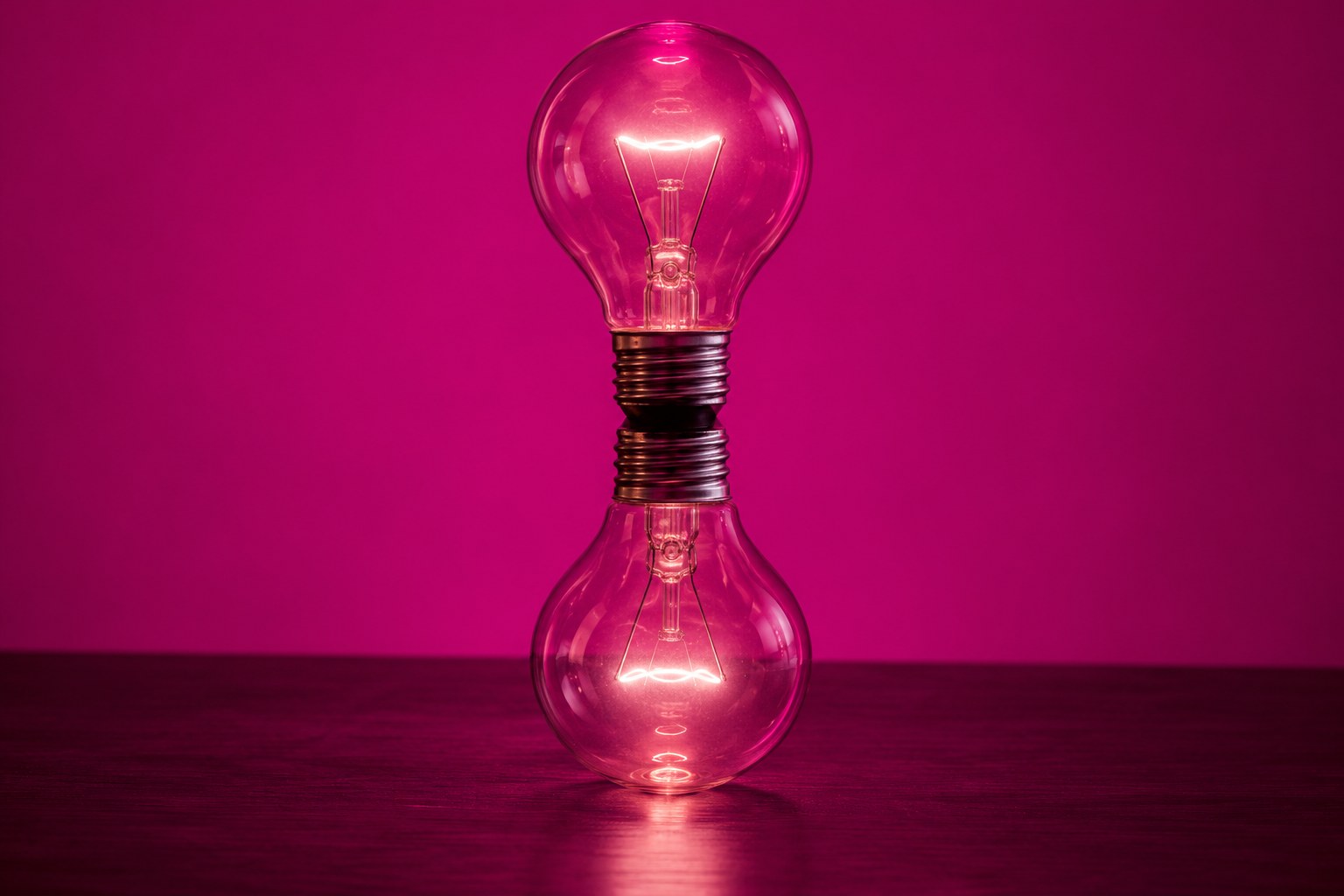 Two glass light bulbs joined like an hourglass, a model of the universe and time