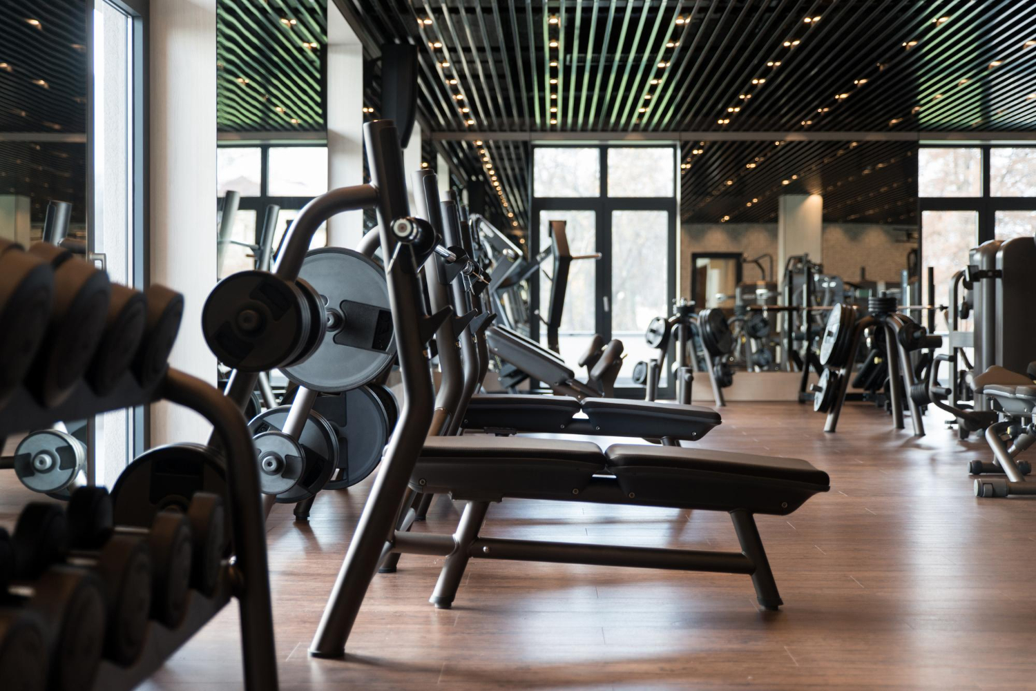 equipment machines modern gym room fitness center