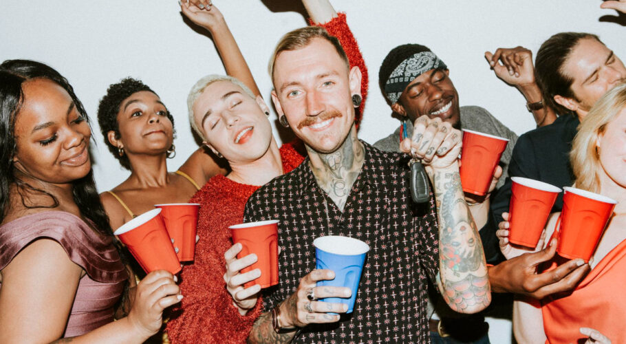 group diverse friends celebrating house party