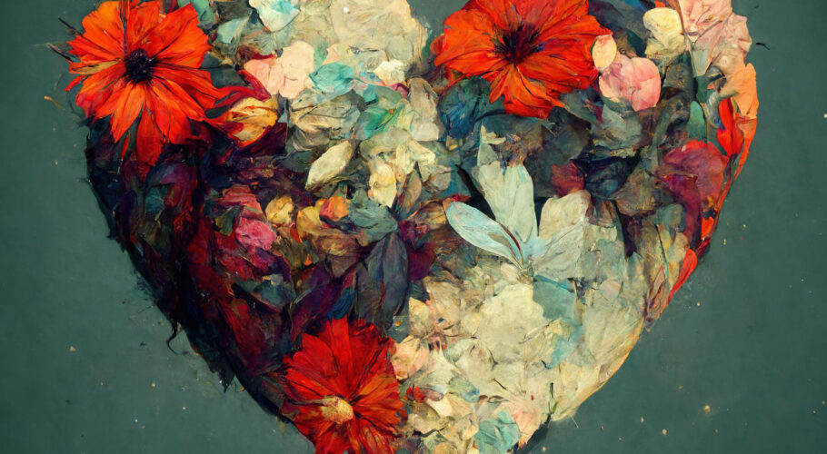 heart shape flowers painted with oil paints