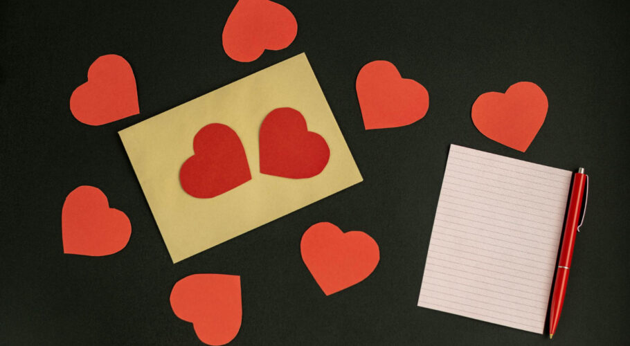 letter with declaration of love envelope with hearts on dark background