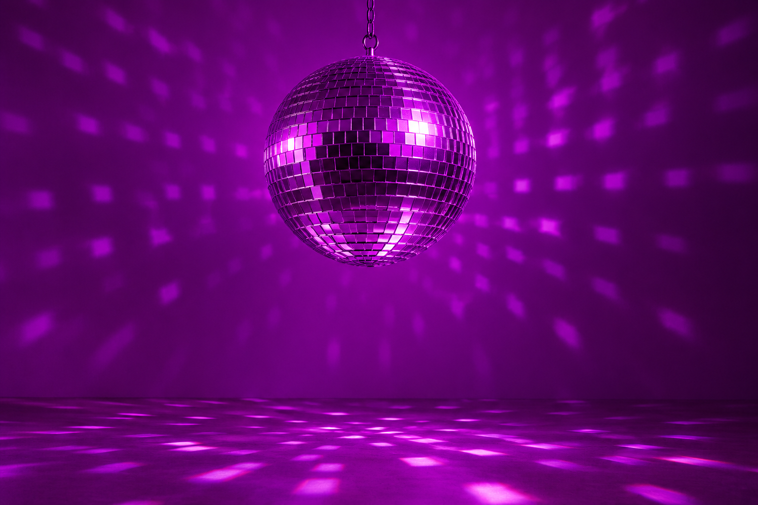 Mirror disco ball in purple light