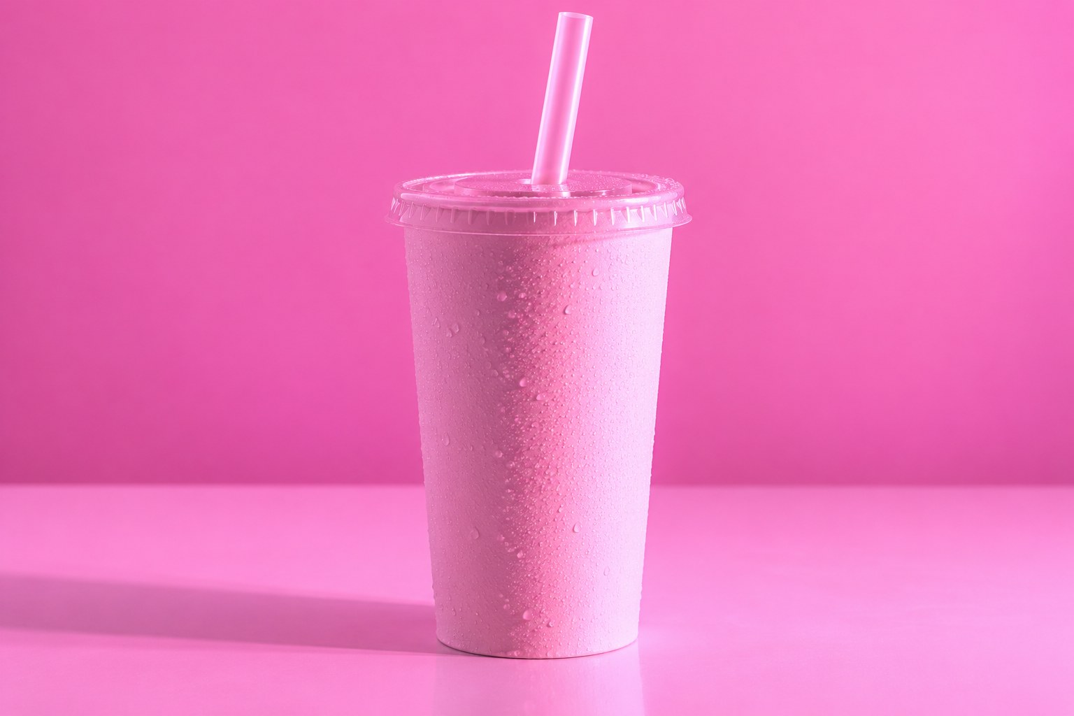 A tall plain paper milkshake cup with a lid and a straw