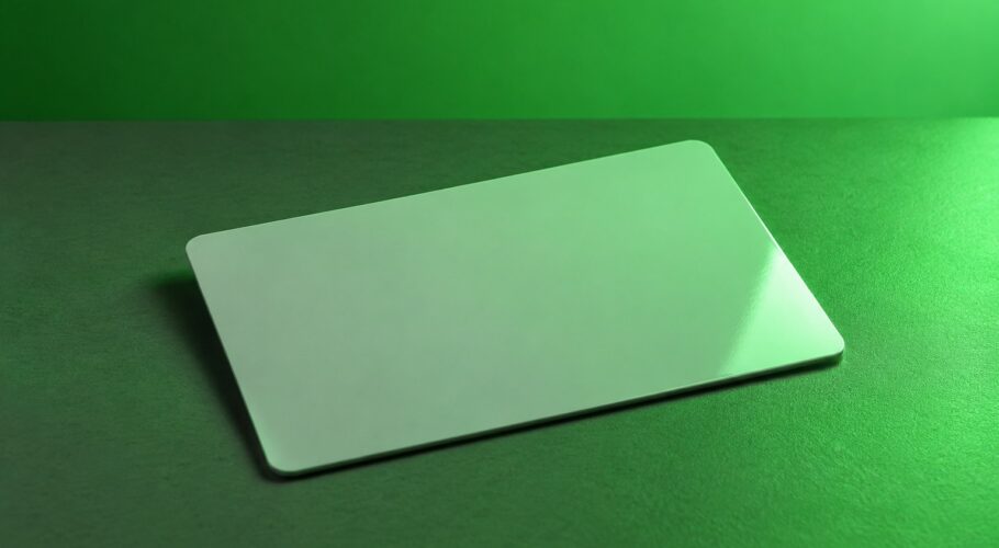 A glossy plastic identity card lying on a desk