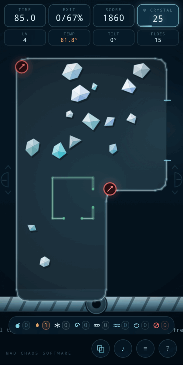Polymatrix screenshot: Polymatrix level 4 gameplay with ice floes in the glass