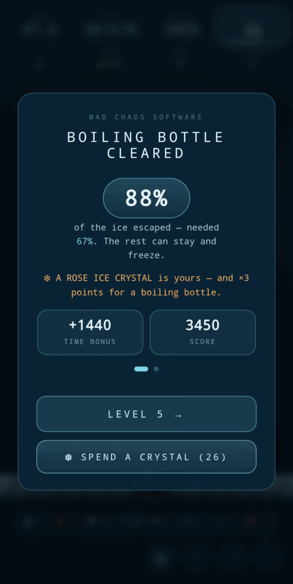 Polymatrix screenshot: Polymatrix Boiling Bottle Cleared results screen
