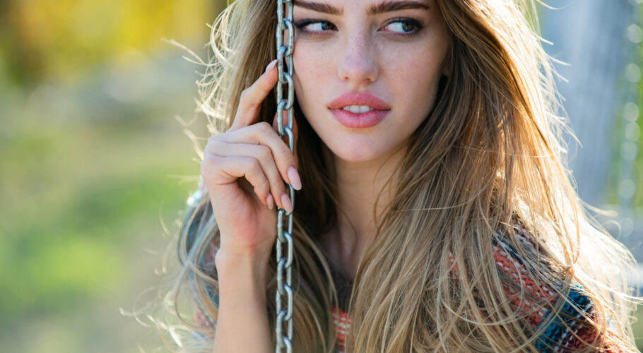 portrait young woman close up face beautiful woman outdoor cheerful female model