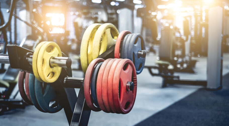 bodybuilding rack with different weights in modern gym