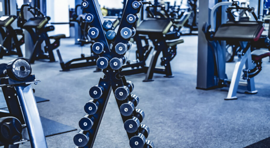 gym bodybuilding rack with a set of dumbbells