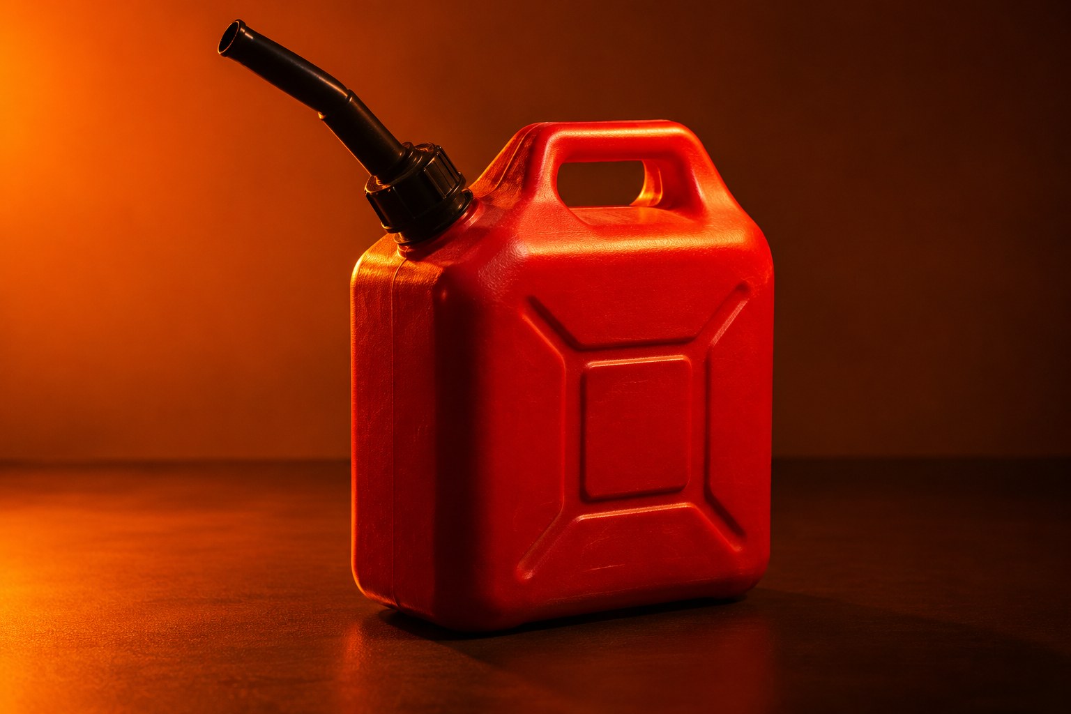 A red plastic petrol can standing alone