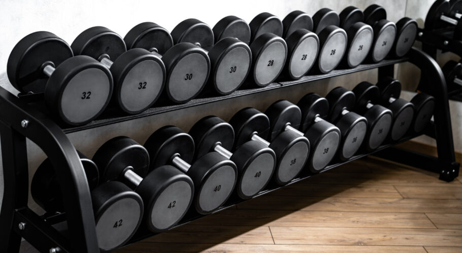 rows metal dumbbells rack bodybuilding gym