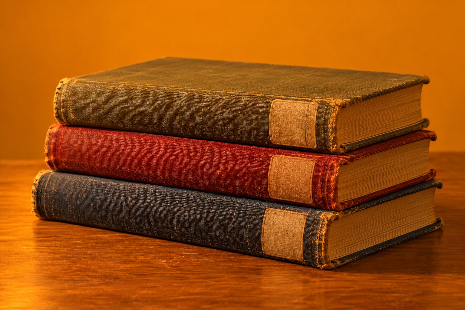 Stack of three old library books