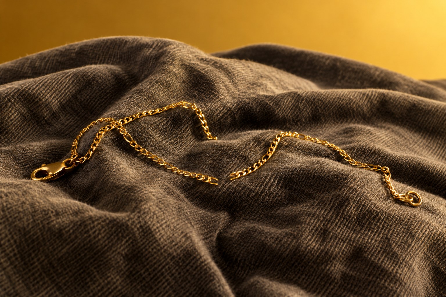 Snapped gold chain on a blanket at the start of a new month