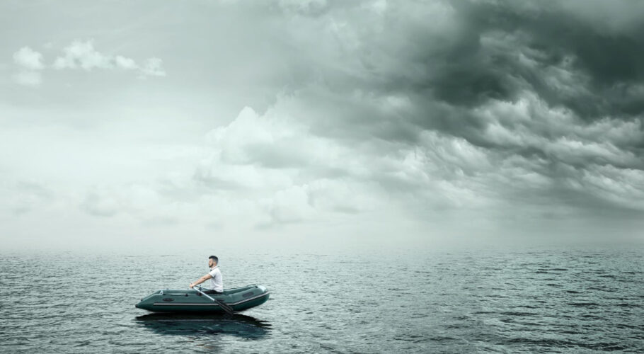 stress depression emotional burnout boat midst gray ocean