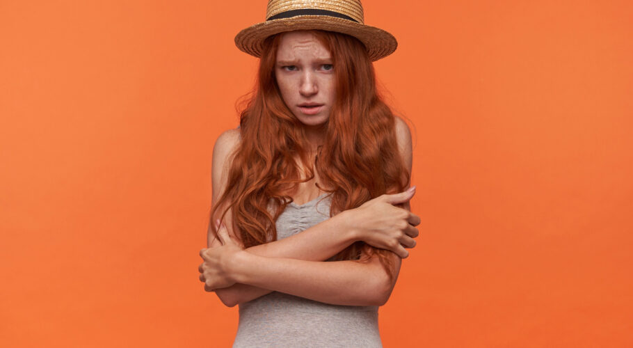 studio photo attractive young woman with wavy red long hair kathryn