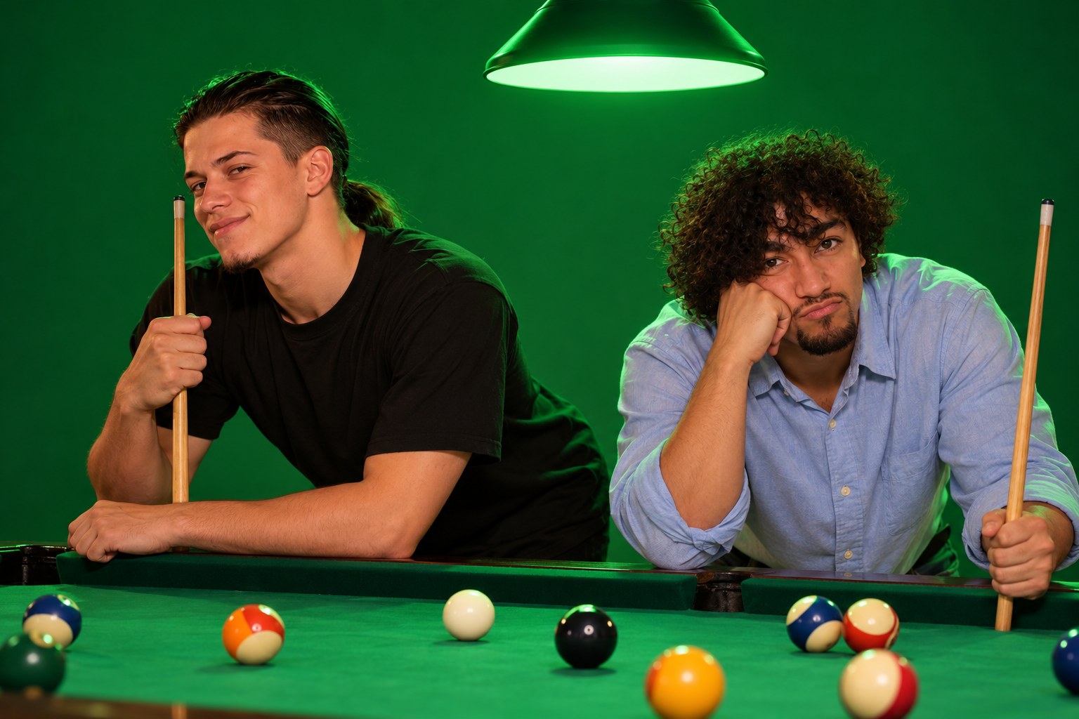 Tony winning at pool while Ralf sulks, 1999