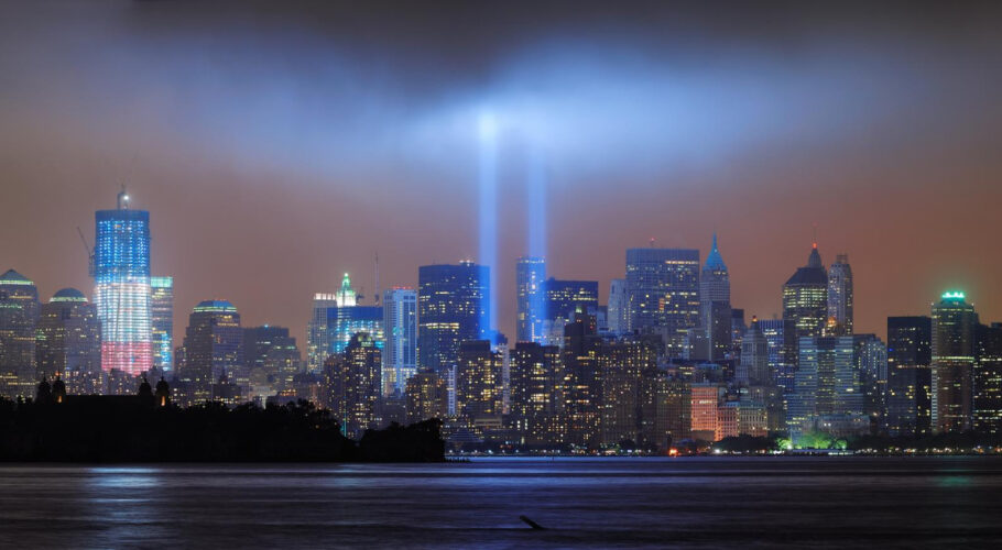 urban city skyline night twin towers