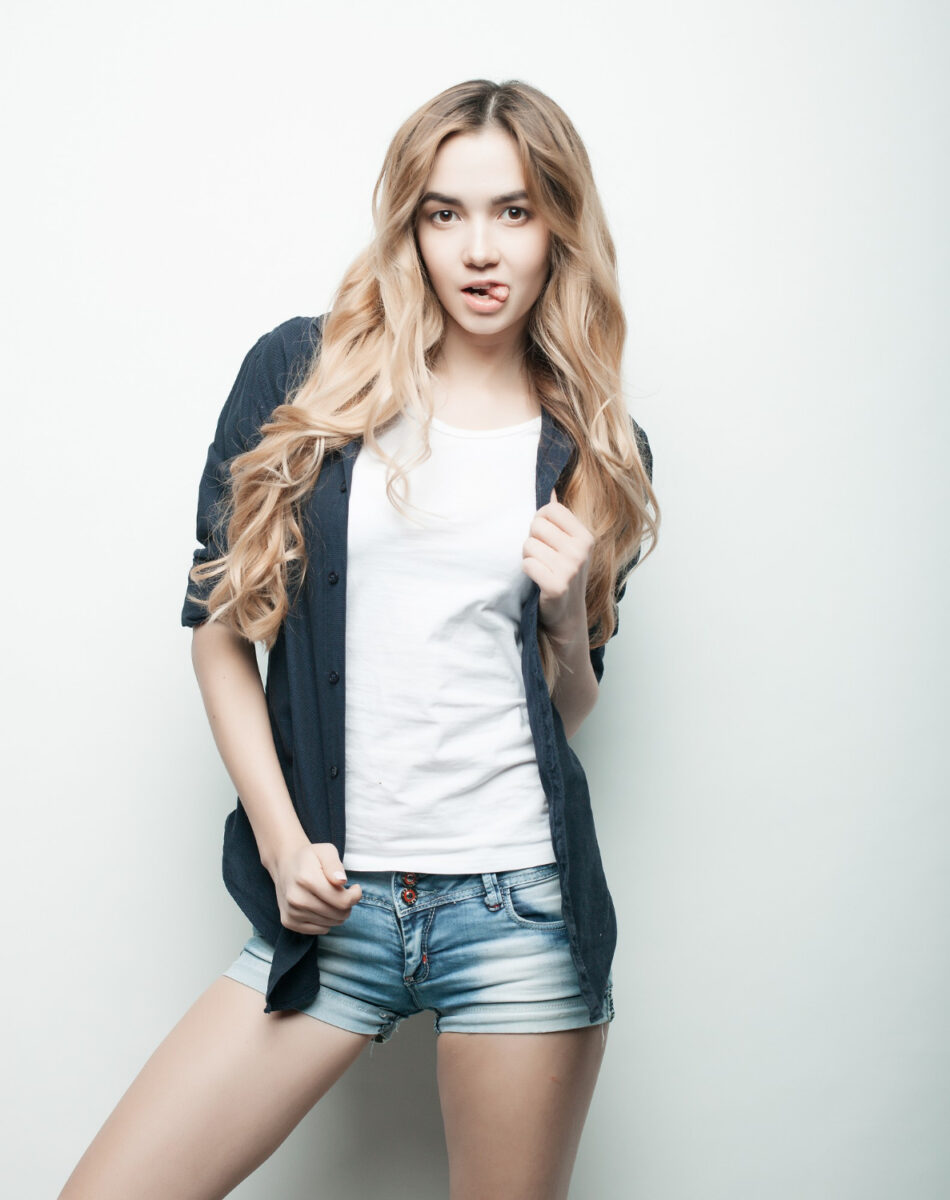 young saucy tarina not shy in denim shorts flaunting her body