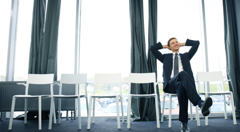 young man waiting job interview indoors